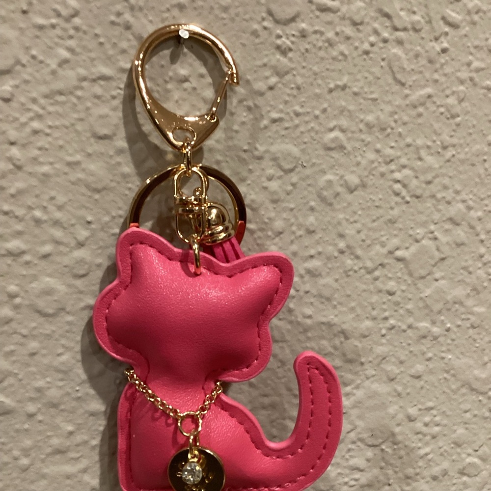 Boutique: Pink Cat Keychain with Gold Accents - Picture 5 of 6